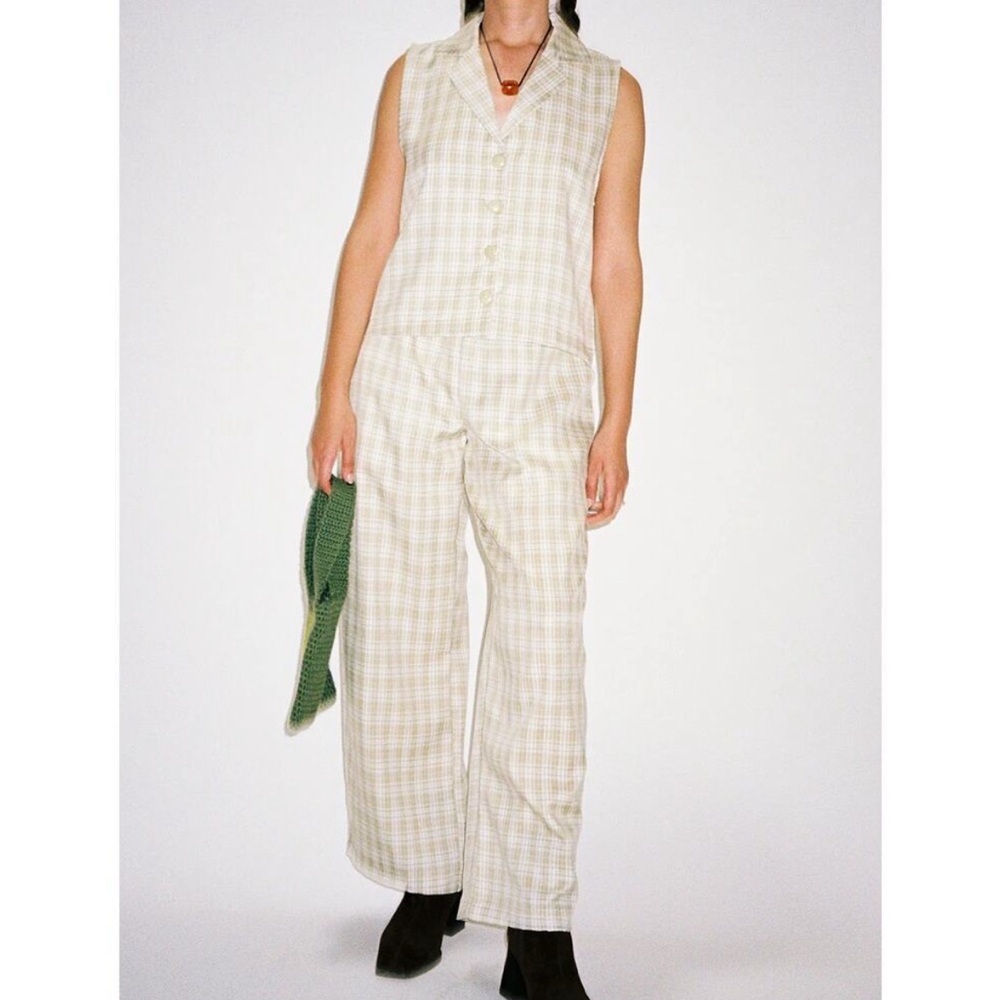 Lisa Says Gah Light Green Meryl Plaid Wide Leg Pants Boho Hippie Plus Size 2X
